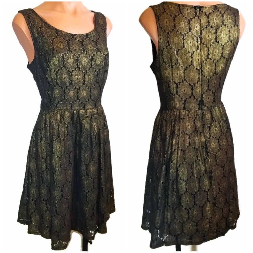 $3 Deal! Maison Jules black & gold lace dress M